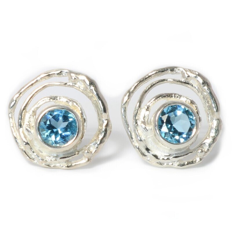 Silver Swiss Blue Topaz Montana Swirl Stud Earrings