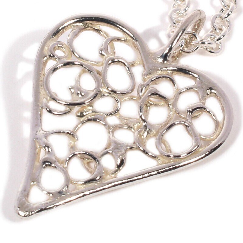 Silver Open Fused Heart Pendant &amp; Chain (30mm wide)