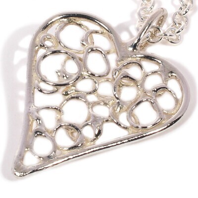 Silver Open Fused Heart Pendant &amp; Chain (30mm wide)