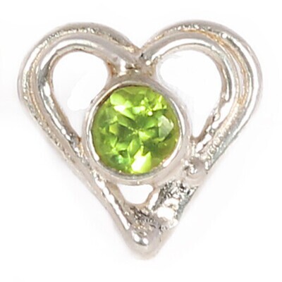 Silver Peridot Open Wire Heart Stud Earrings