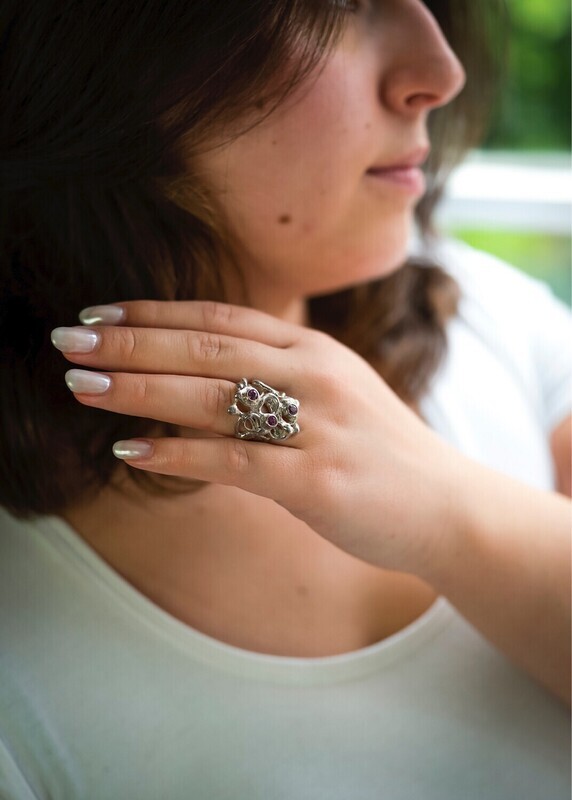 Silver Pink Sapphire Open Fused Ring