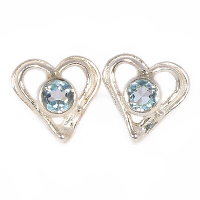 Silver Sky Blue Topaz Open Wire Heart Stud Earrings