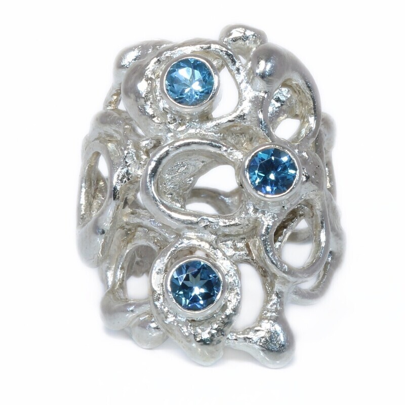 Silver Swiss Blue Topaz Open Fused Ring