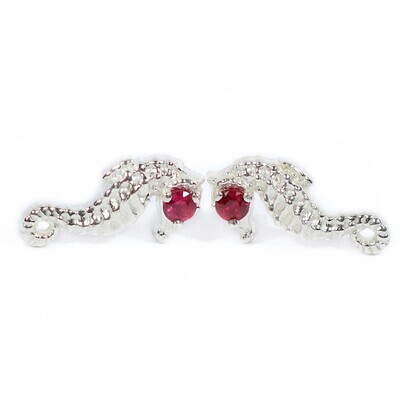 Silver Ruby Seahorse Stud Earrings