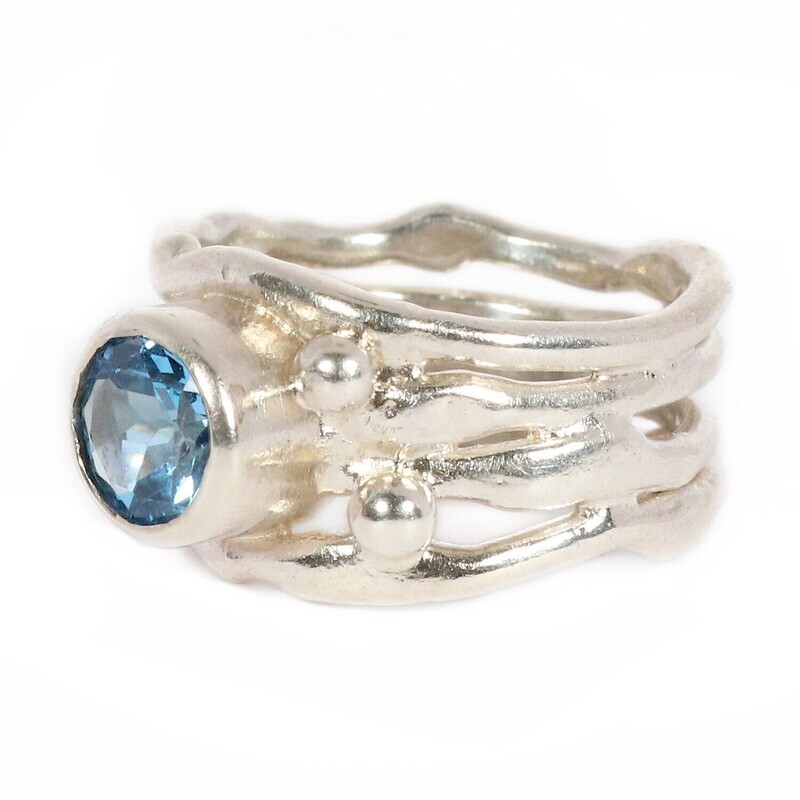 Silver Swiss Blue Topaz Cyclone 4 Ring
