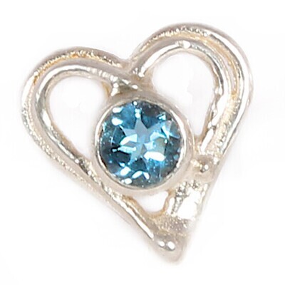 Silver Swiss Blue Topaz Open Wire Heart Stud Earrings