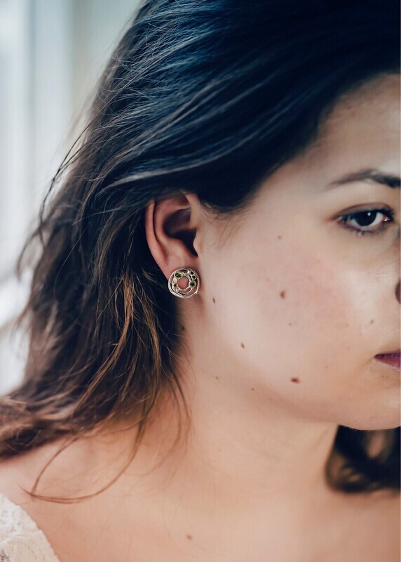 Silver Peridot Cyclone 3 Stud Earrings