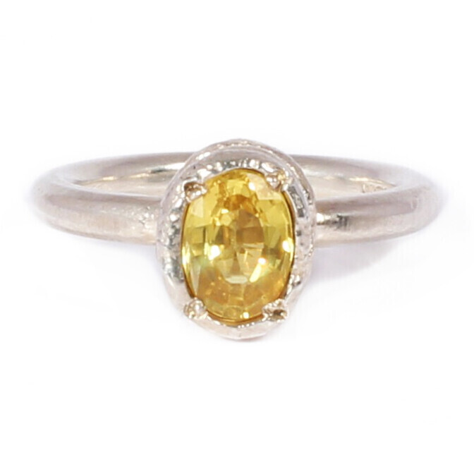 Silver Oval Yellow Sapphire Tutti Fruiti Ring