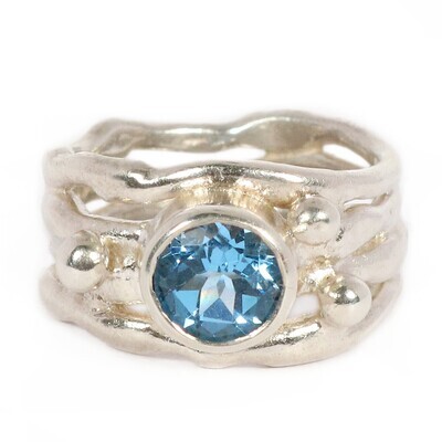 Silver Swiss Blue Topaz Cyclone 4 Ring