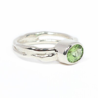 Silver Oval Peridot Cyclone 2 Ring
