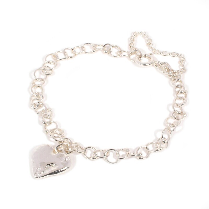 Silver Original Jane Watling Extra Fine Fused Bracelet &amp; Heart Charm (15mm wide)