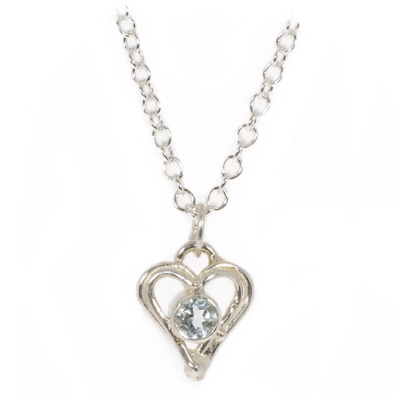 Silver Sky Blue Topaz Open Wire Heart Pendant &amp; Chain