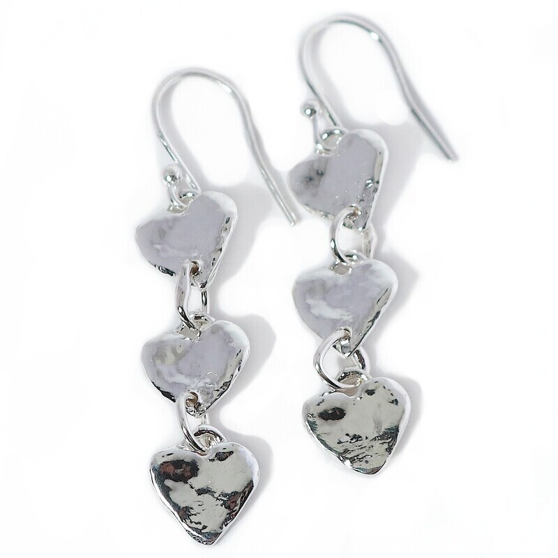 Silver Triple Heart Drop Earrings