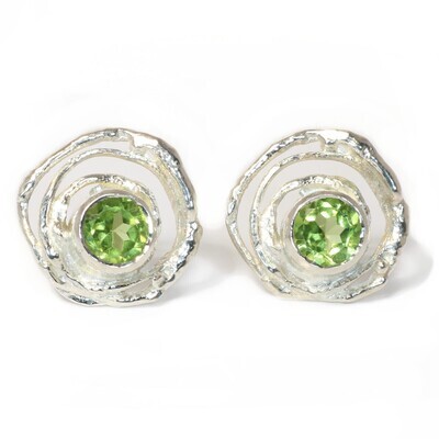 Silver Peridot Montana Swirl Stud Earrings (13mm diameter)