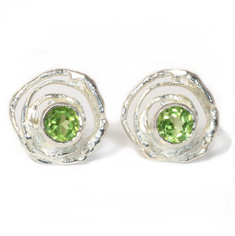 Silver Peridot Montana Swirl Stud Earrings (13mm diameter)