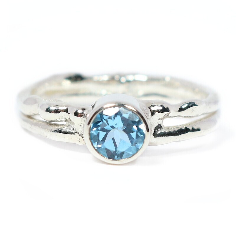 Silver Swiss Blue Topaz  Cyclone 2 Ring