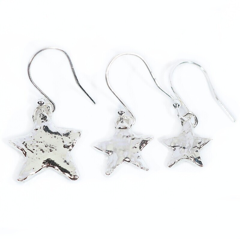Silver Star Drop Earrings (14mm wide)