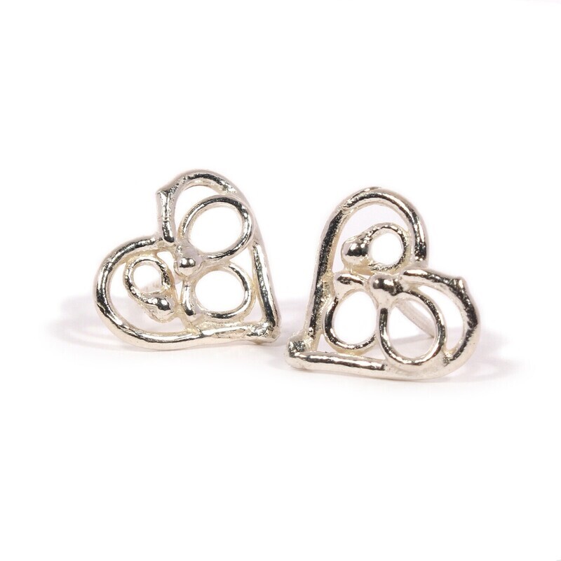 Silver Open Fused Heart Stud Earrings (13mm wide)