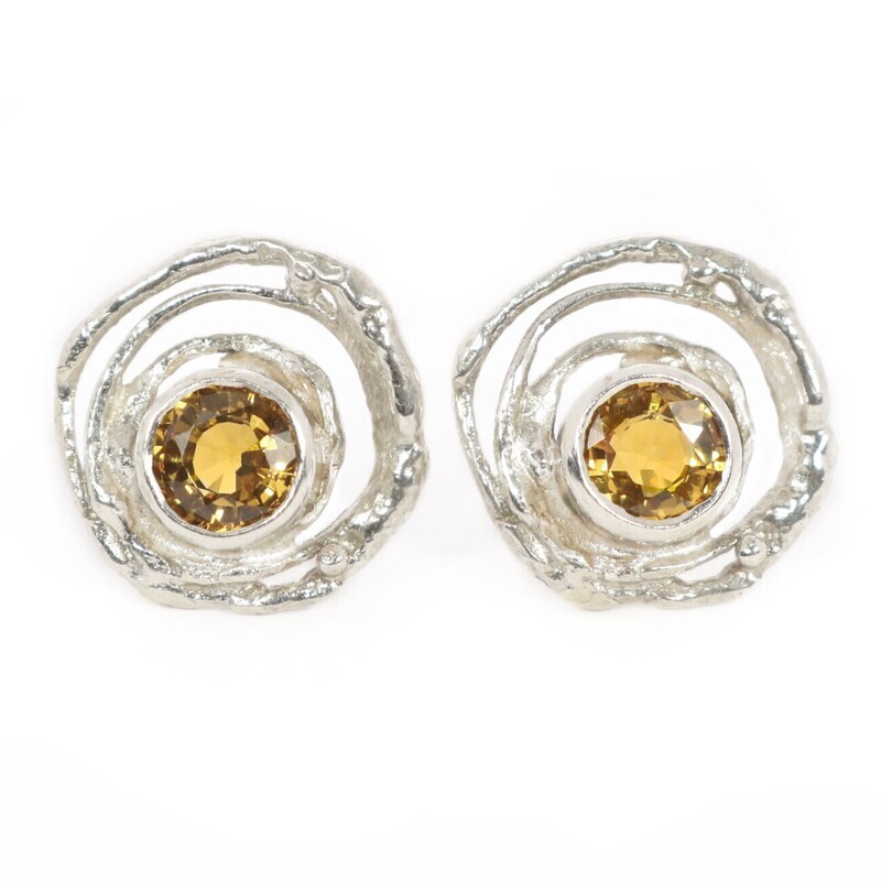 Silver Yellow Sapphire Montana Swirl Stud Earrings &amp; FREE Montana Swirl Pendant