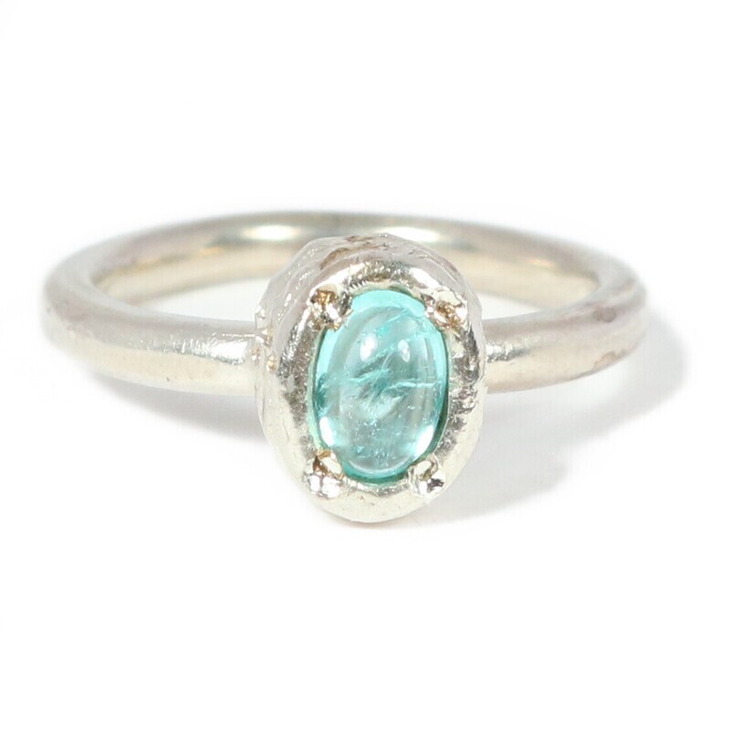 Silver Oval Paraiba Tourmaline Tutti Fruiti Ring