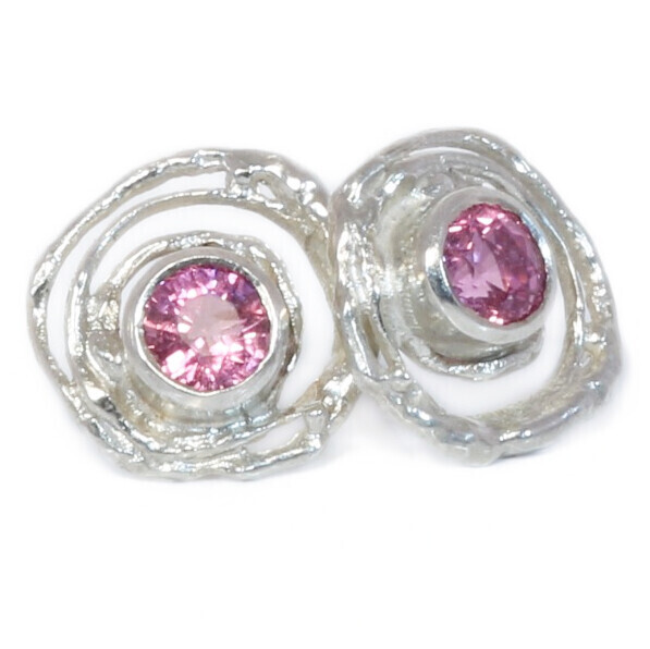 Silver Pink Sapphire Montana Swirl Stud Earrings (13mm diameter)