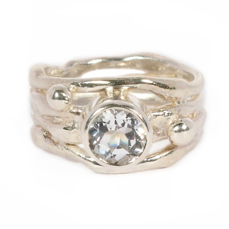 Silver White Topaz Cyclone 4 Ring