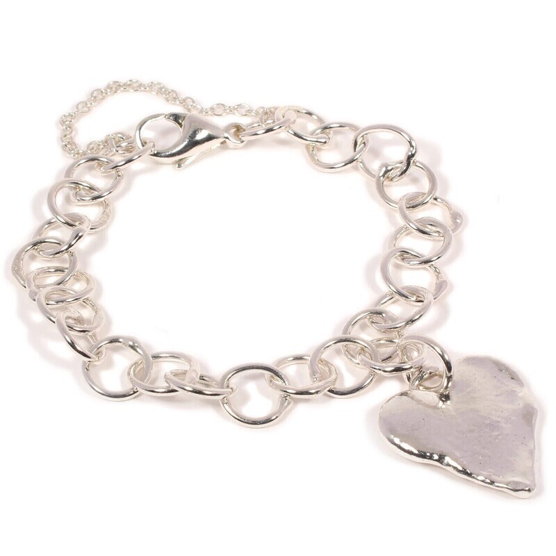 Silver Original Jane Watling Fine Fused Bracelet &amp; Heart Charm (20mm wide)