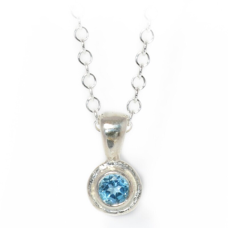 Silver Swiss Blue Topaz Cyclone Pendant &amp; Chain