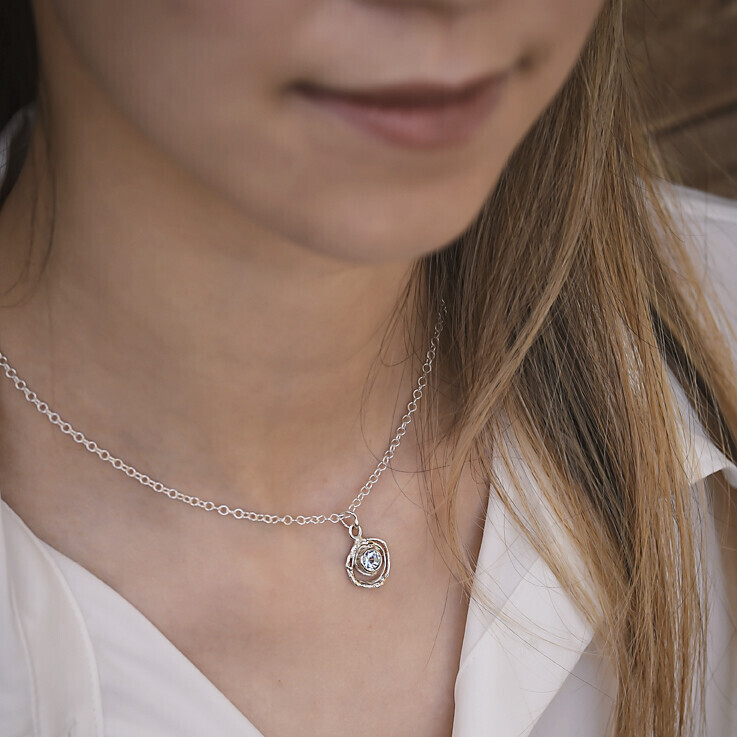 Silver Aquamarine Montana Swirl Pendant &amp; Chain
