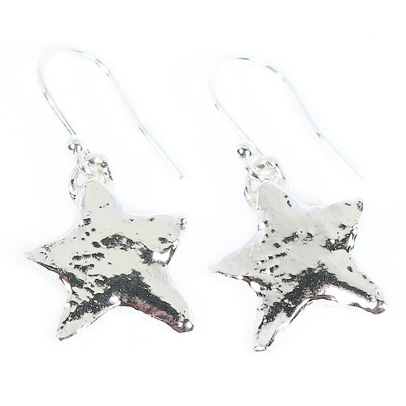 Silver Star Drop Earrings (14mm wide)