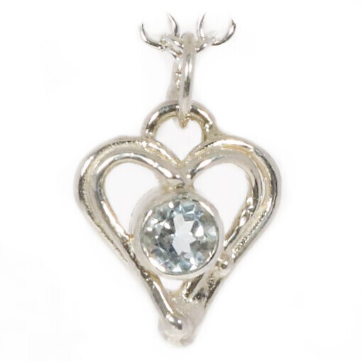 Silver Sky Blue Topaz Open Wire Heart Pendant &amp; Chain