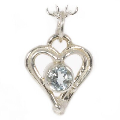 Silver Aquamarine Open Wire Heart Pendant &amp; Chain