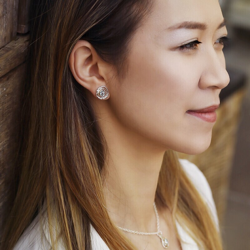 Silver Sky Blue Topaz Montana Swirl Stud Earrings (13mm diameter)