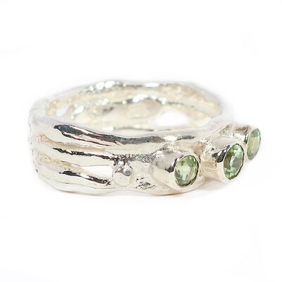 Silver Peridot Cyclone 3 Ring