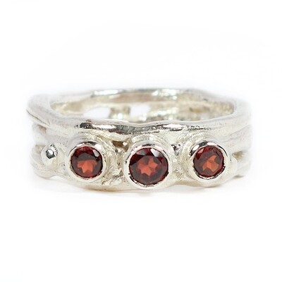 Silver Garnet Cyclone 3 Ring
