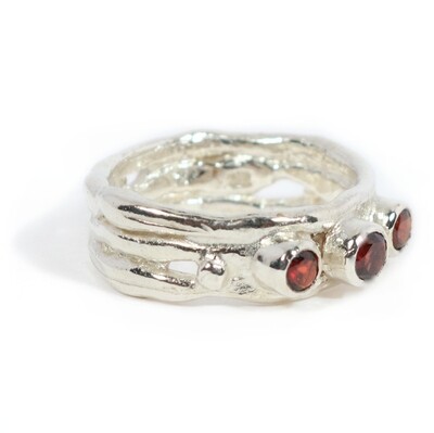 Silver Garnet Cyclone 3 Ring