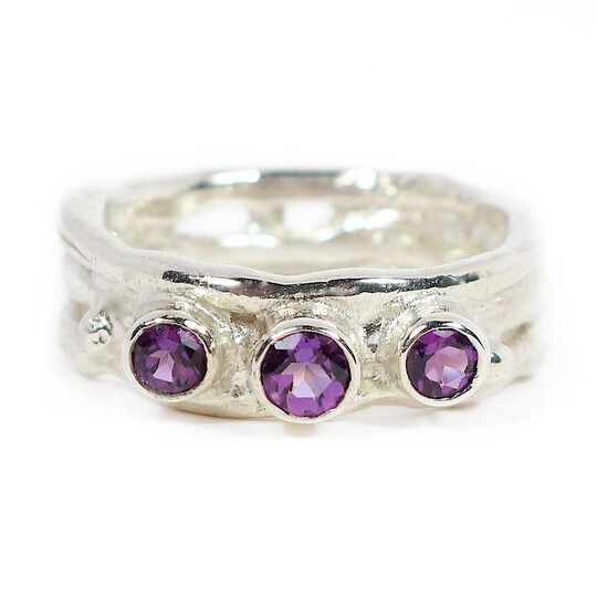 Silver Amethyst Cyclone 3 Ring