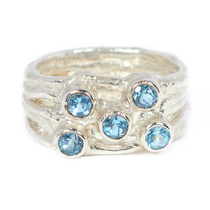 Silver 3mm Swiss Blue Topaz Cyclone 5 Ring