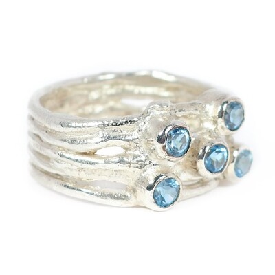 Silver 3mm Swiss Blue Topaz Cyclone 5 Ring