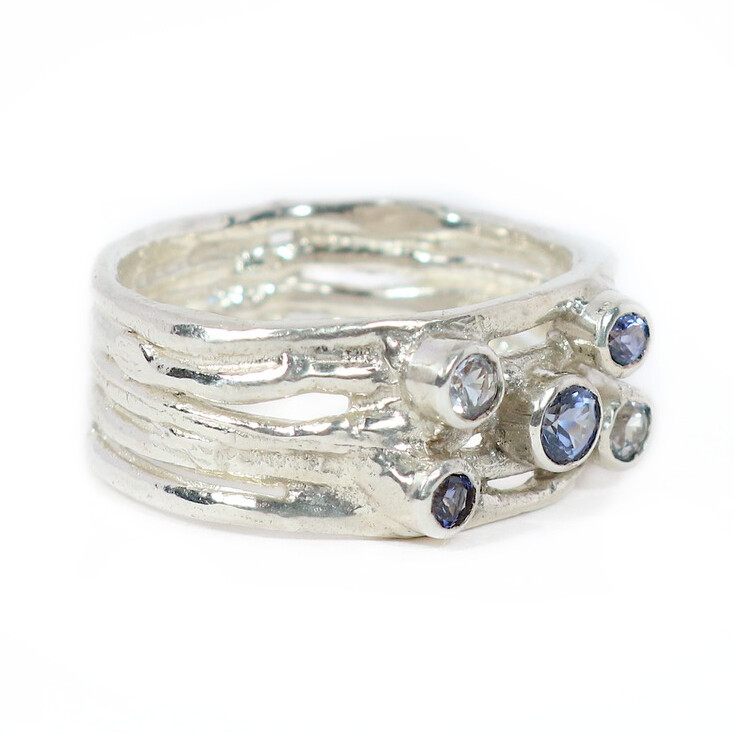 Silver Blue Sapphire Cyclone 5 Ring