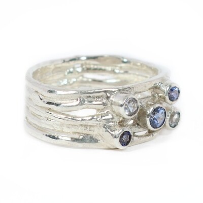 Silver Blue Sapphire Cyclone 5 Ring