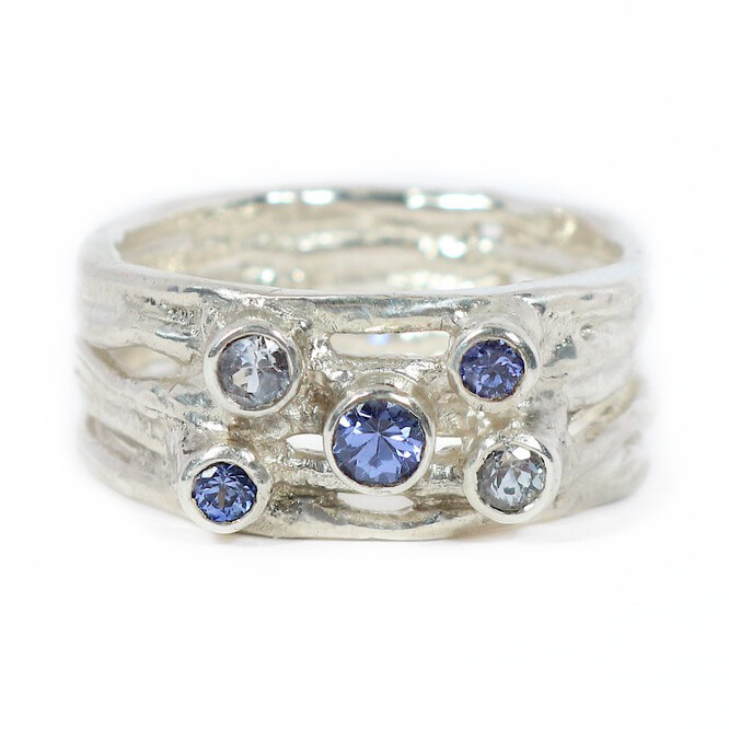 Silver Blue Sapphire Cyclone 5 Ring