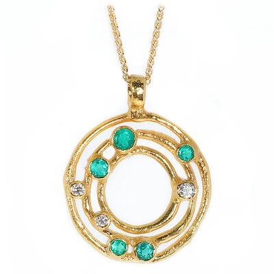 18ct Gold Emerald &amp; Diamond Cyclone 3 Pendant