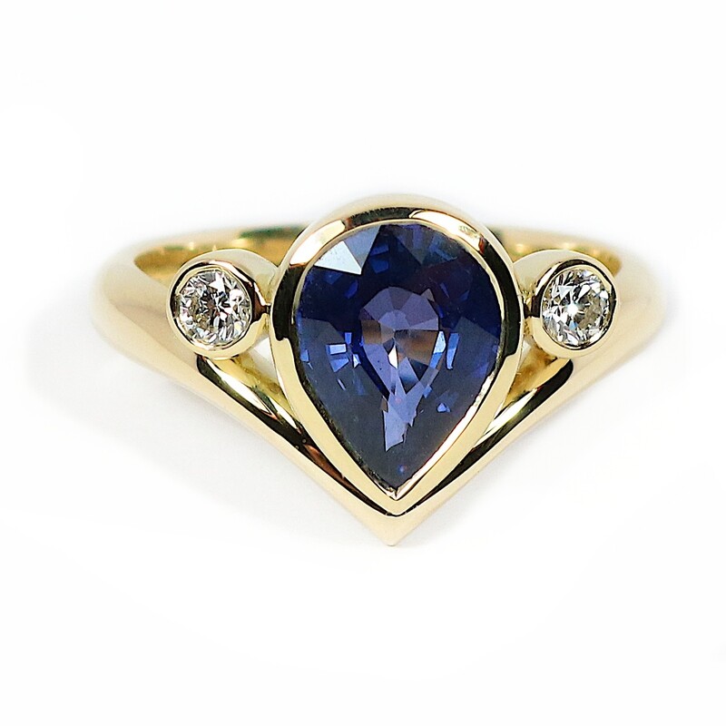 18ct Gold Blue Sapphire &amp; Diamond Wishbone Ring