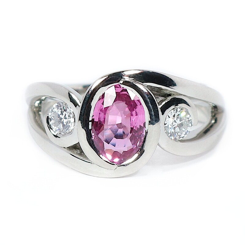 Platinum Oval Pink Sapphire &amp; Diamond Pucci Ring