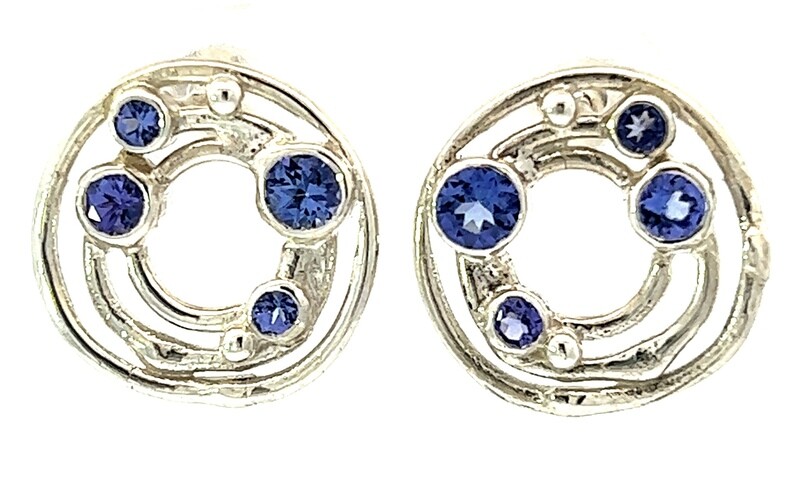 Silver Tanzanite Cyclone 3 Ear Stud Earrings