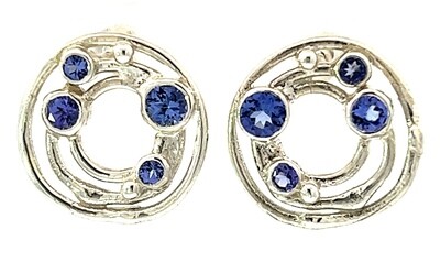 Silver Tanzanite Cyclone 3 Ear Stud Earrings