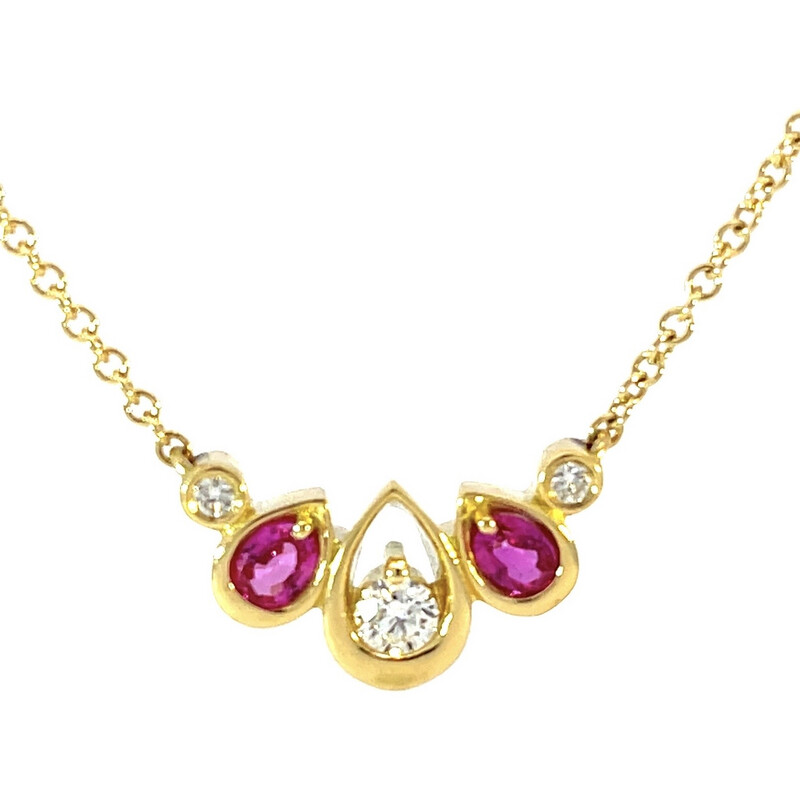 18ct Yellow Gold Diamond &amp; Pink Sapphire Blossom Necklace