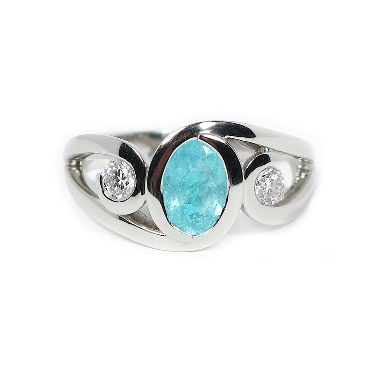Platinum Oval Paraiba Tourmaline &amp; Diamond Pucci Ring