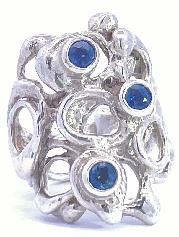 Silver Blue Sapphire Open Fused Ring